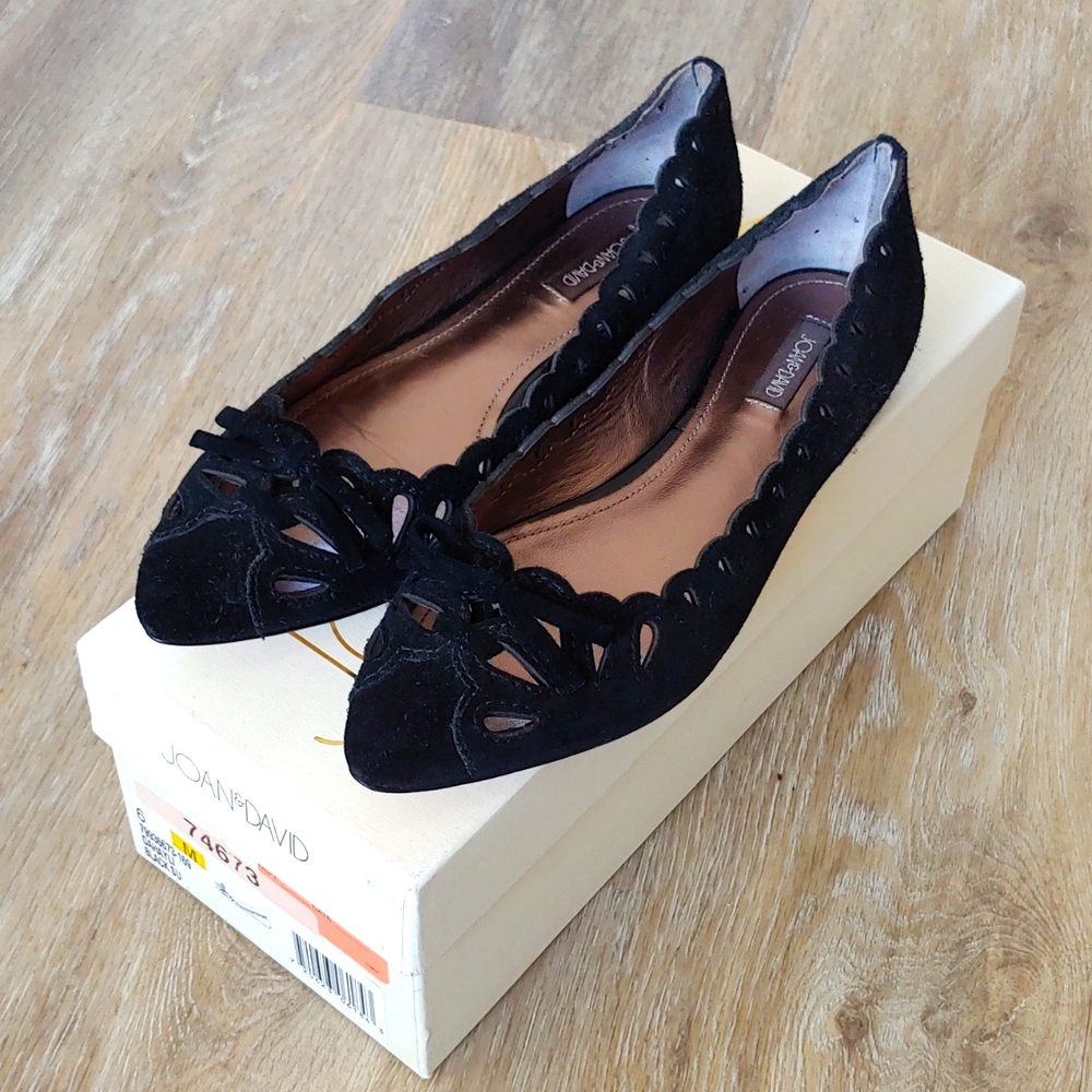 Joan & David Dahayli Black Suede Pointed Flat Shoes - Picture 1 of 11